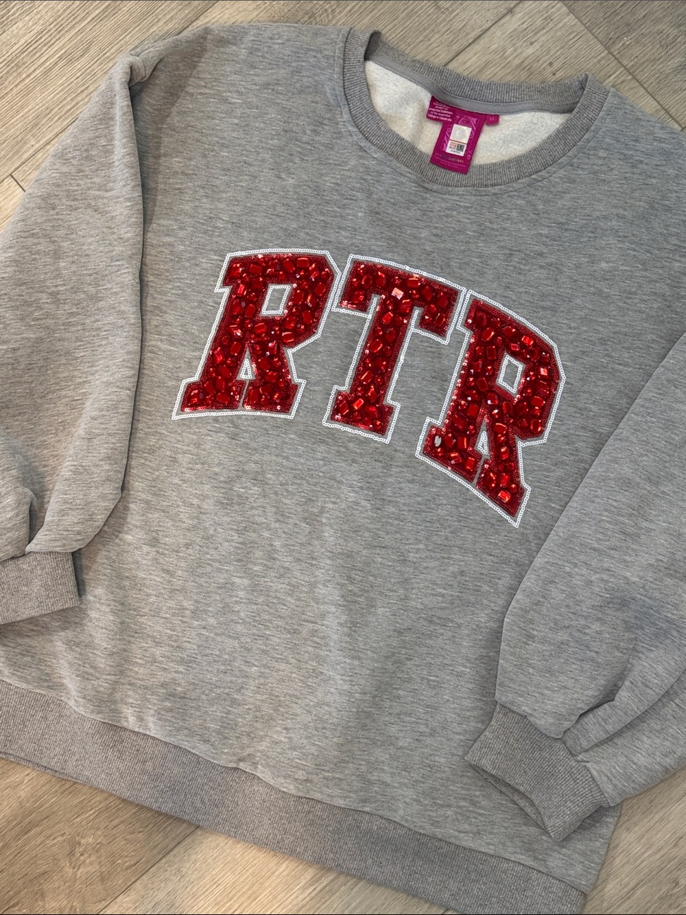 QUEEN OF SPARKLES Gray Sweatshirt with Red Sequin Crystal Alabama 'RTR' Appliqué